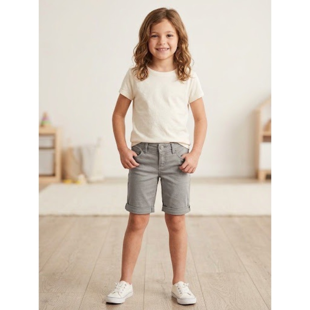 Faded Glory Bermuda Shorts Kids Size 8 Grey Excellent Cuffed Stretch Twill
